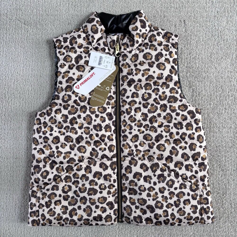 NWT Crewcuts Girls Large Reversible Leopard Puffer Vest Primaloft MSRP $98